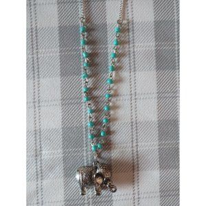 Faux Silver Turquoise Elephant Necklace